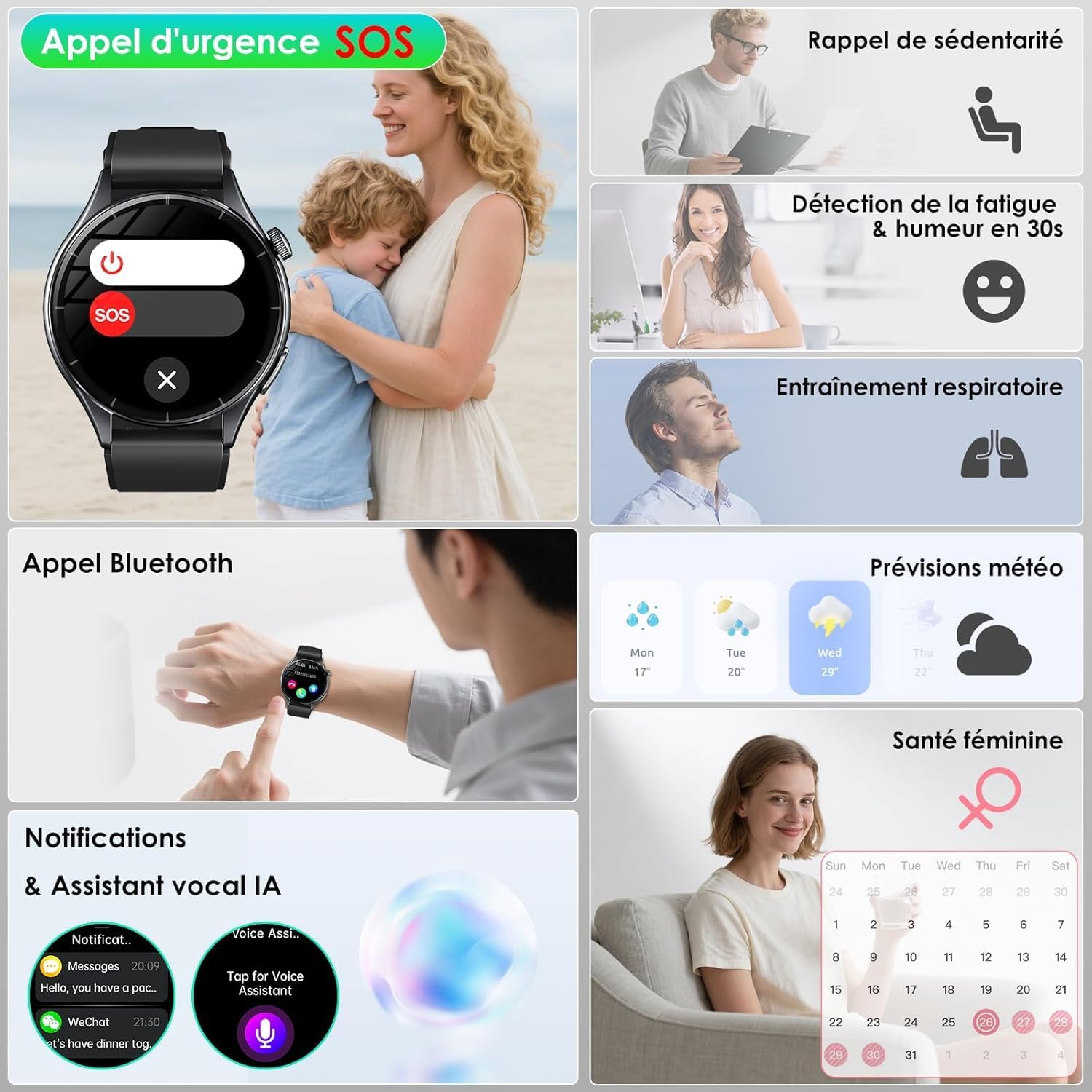 Thumbnail 6 de Montre Connectée Homme 2026 avec ECG, Pression artérielle et Suivi Santé – 1,56'' AMOLED, LED, Bluetooth SOS