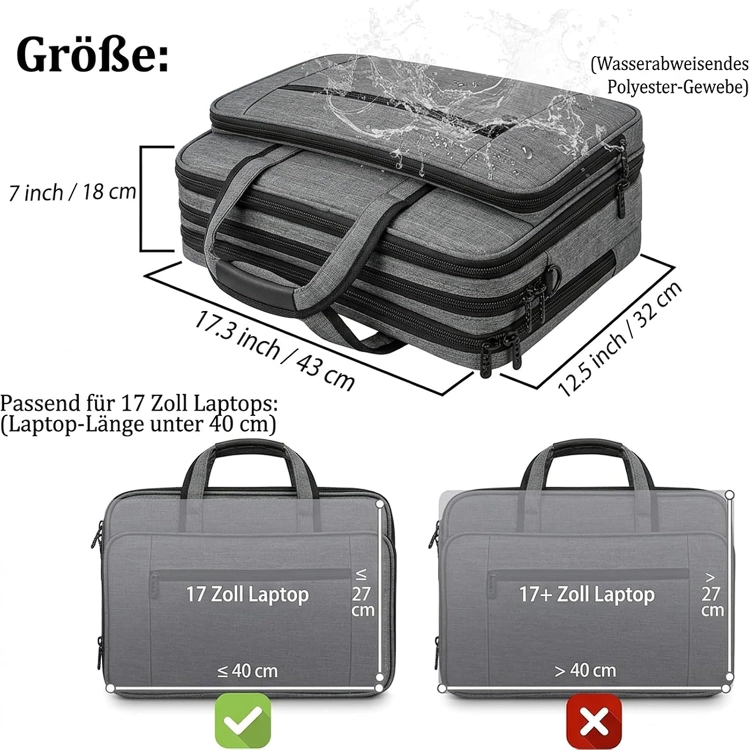 Thumbnail 2 de Mancro Aktenkoffer Herren – 17 Zoll Laptoptasche mit erweiterbarem Stauraum, wasserdichte Business-Tasche
