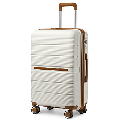 Detalle de British Traveller maleta de viaje grande rígida de PP con cerradura TSA y cabina (76 cm) en blanco