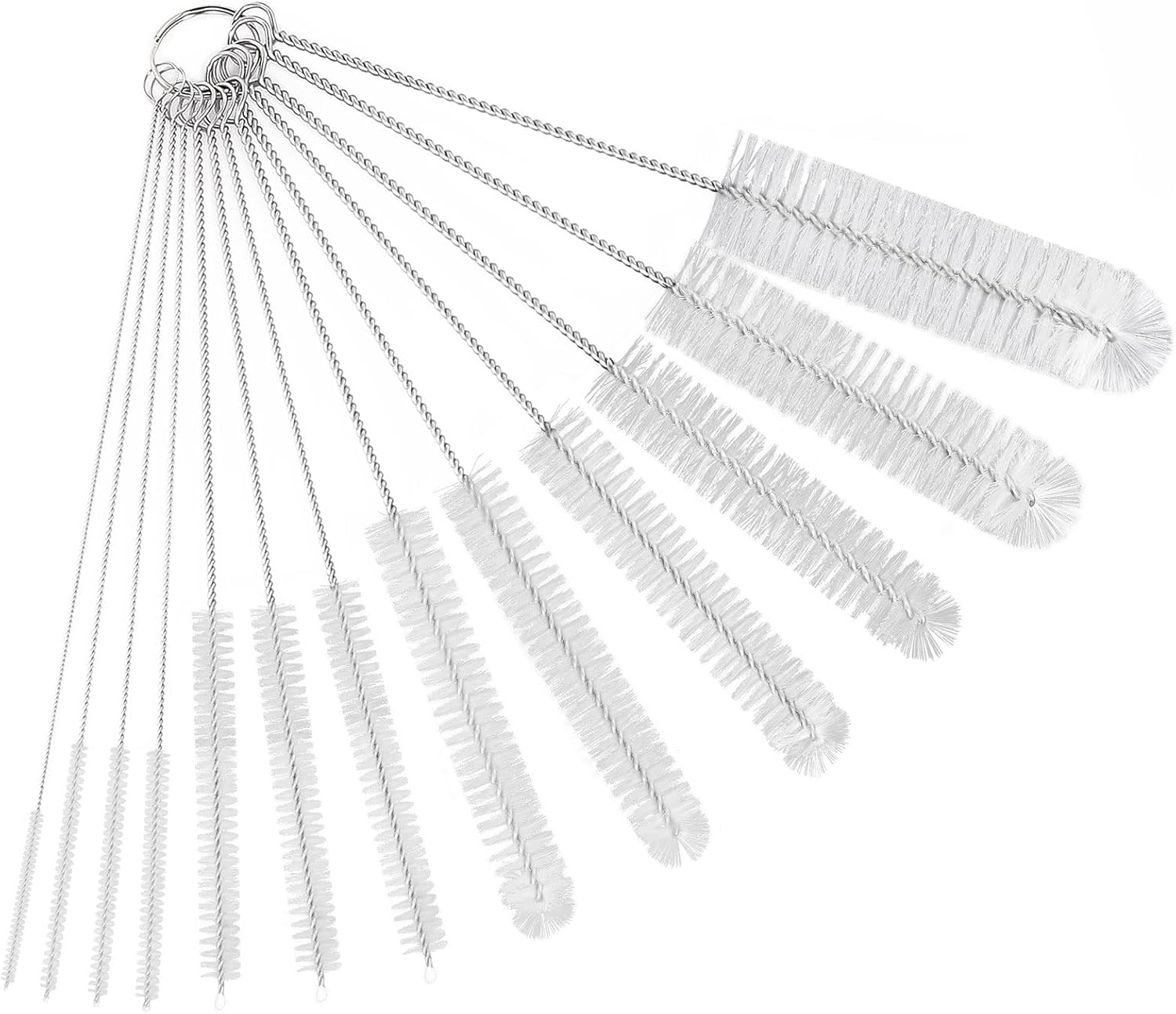 Detalle de CiaraQ 8-Inch Nylon Tube Brush Set, 13-Piece, White, with Stainless Steel Handles