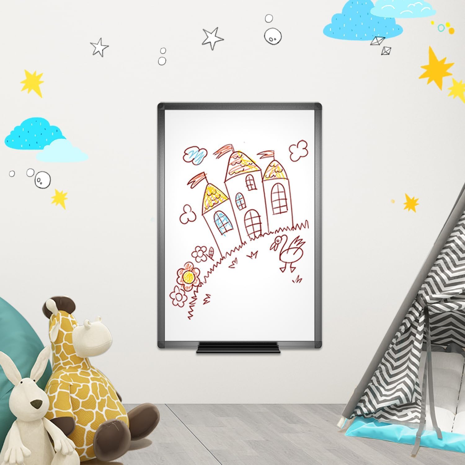 Detalle de VIZ-PRO Magnetic Drywipe Whiteboard 90 x 60 cm with Black Aluminium Frame & Pen Tray