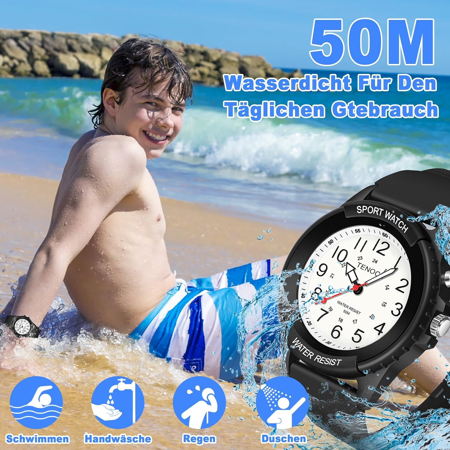 Detalle 2 de TENOCK Damen Sportliche Armbanduhr – Analoge Quarz Uhr mit Nachtlicht, 50M wasserdicht