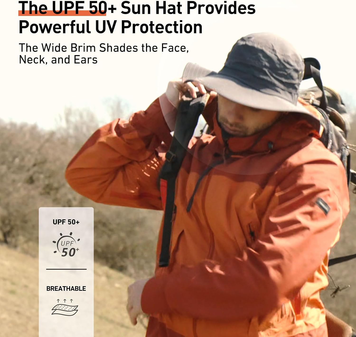 Detalle 2 de Oversize XL/XXL Waterproof Bucket Sun Hat with UPF 50+ and Detachable Chin Strap