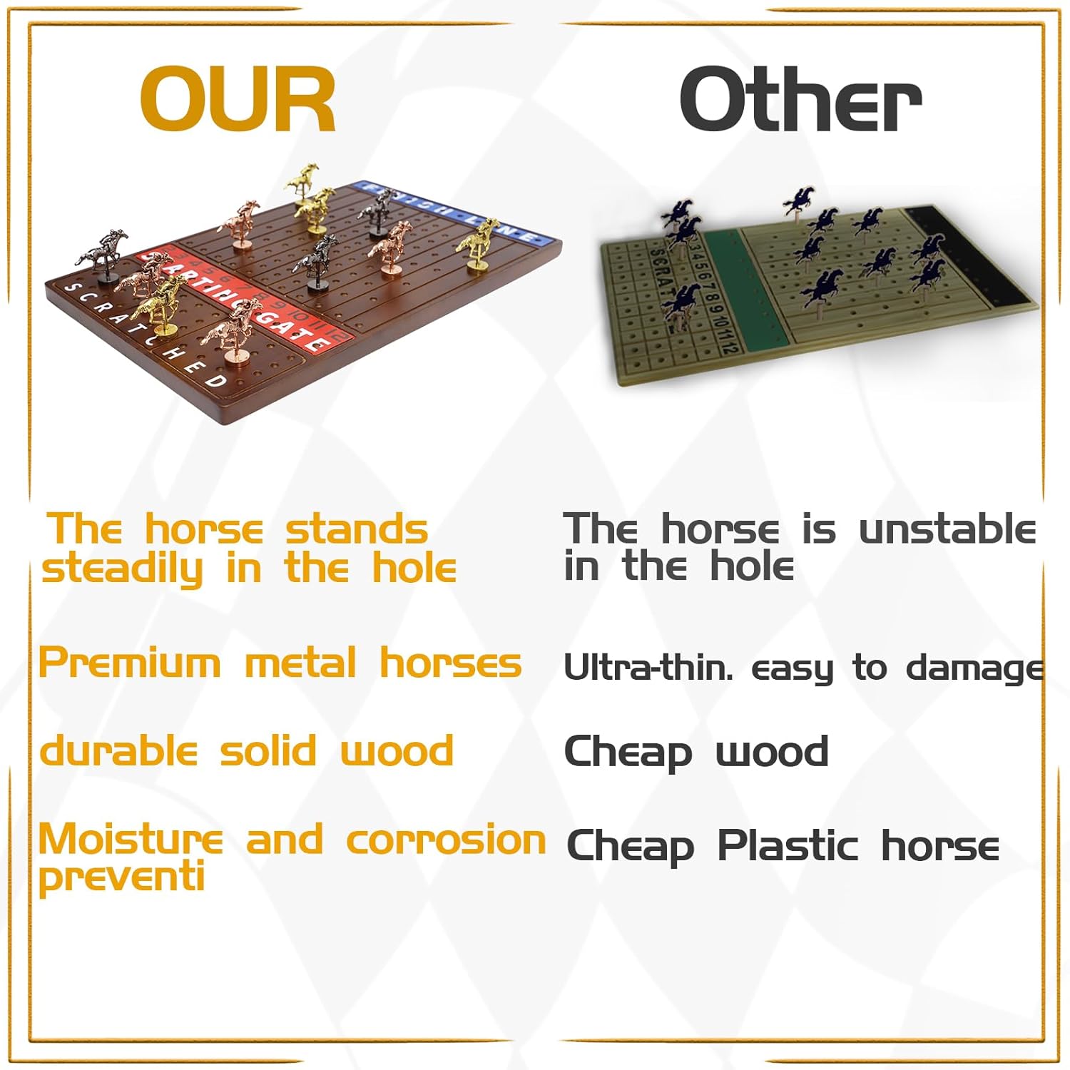 Thumbnail 2 de Jyquorp Metal Horse Race Board Game – Walnut, Thick Solid Wood Racing Set with 11 Metal Horses