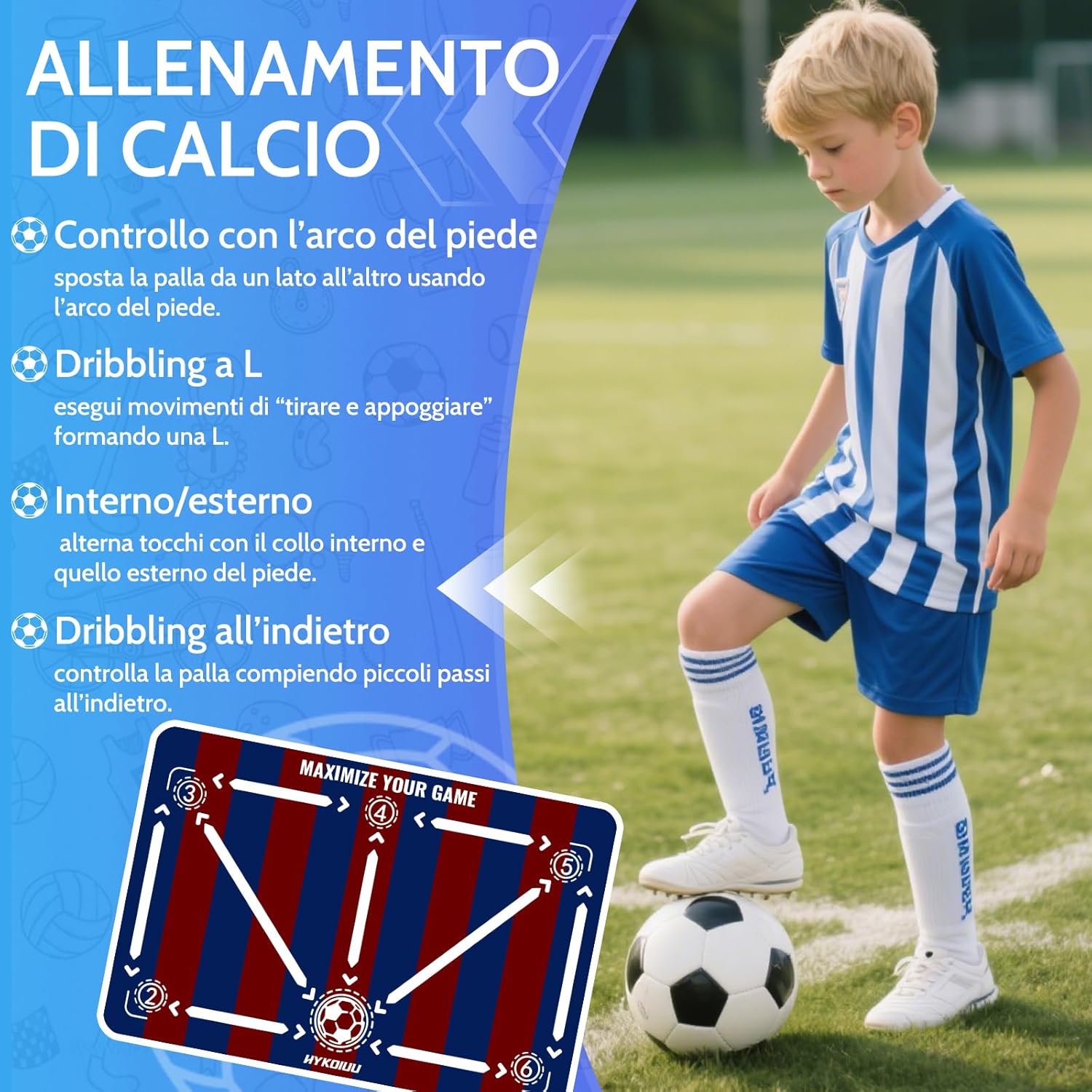 Detalle de Tappeto Calcio Allenamento con Soccer Bungee Trainer – kit completo 90 x 60 cm per agilità e controllo
