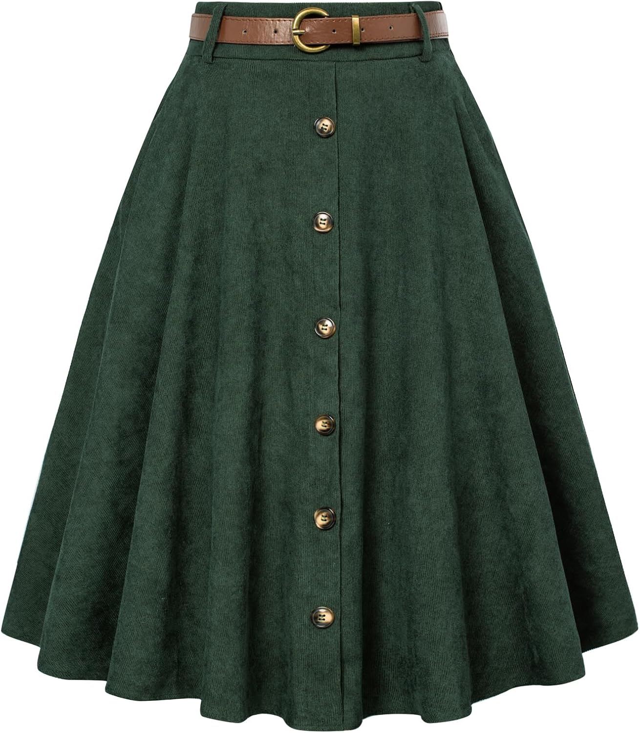 Detalle de Belle Poque Women's Corduroy Midi Skirt, High-Waisted Swing Style with Pockets