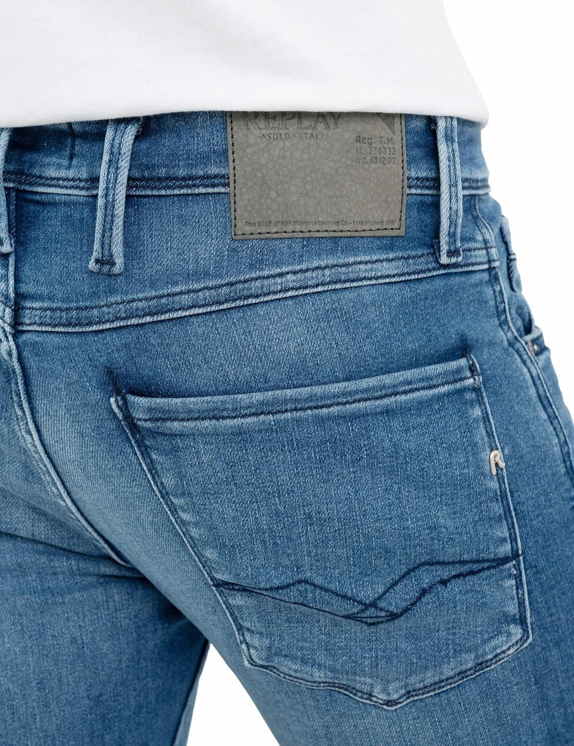 Detalle de Replay Anbass Slim-Fit Jeans mit Comfort Stretch – Medium Blue 009 (29W/30L)