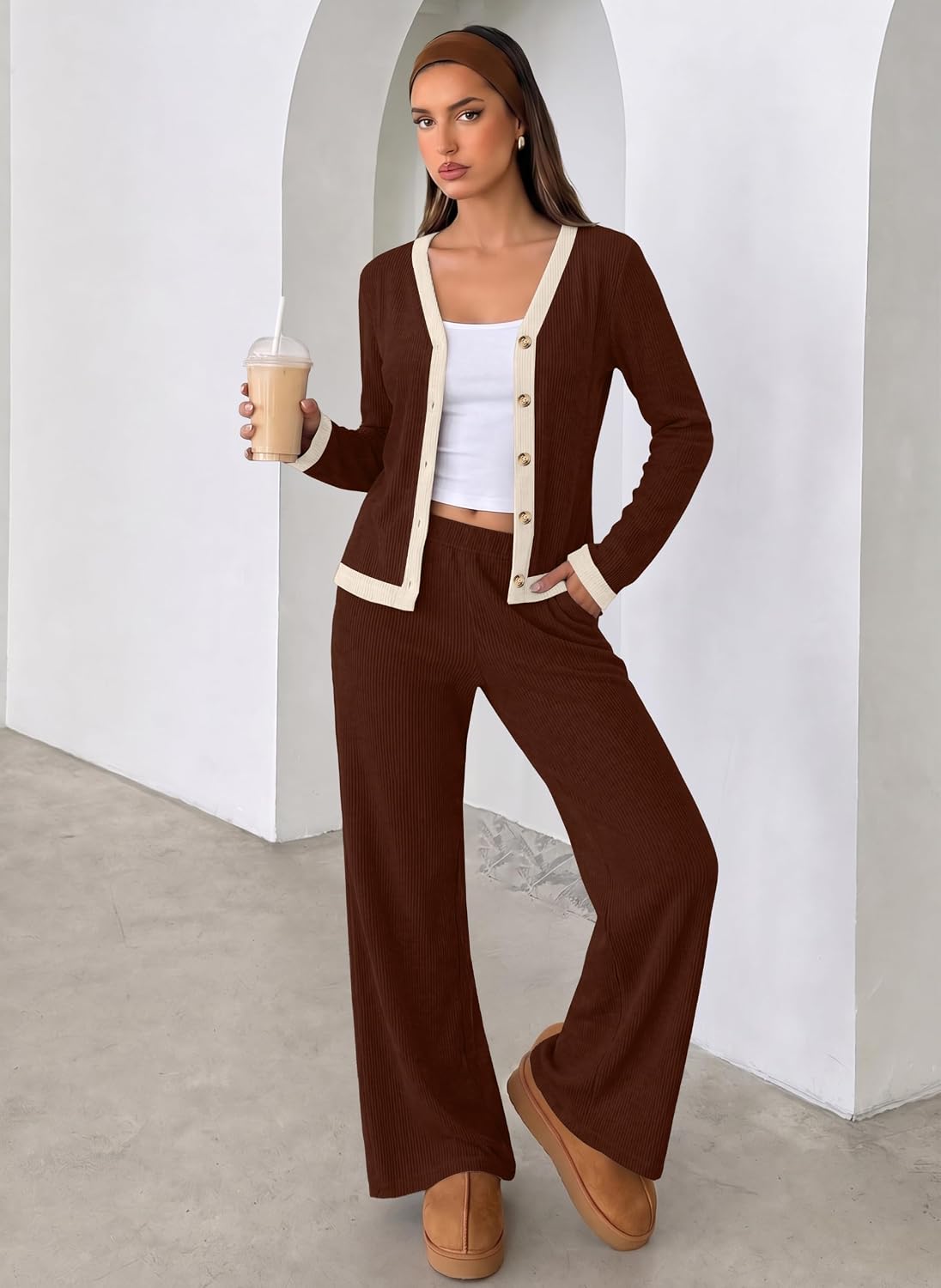 Detalle 2 de WIHOLL Women's Loungewear Set Ribbed Knit