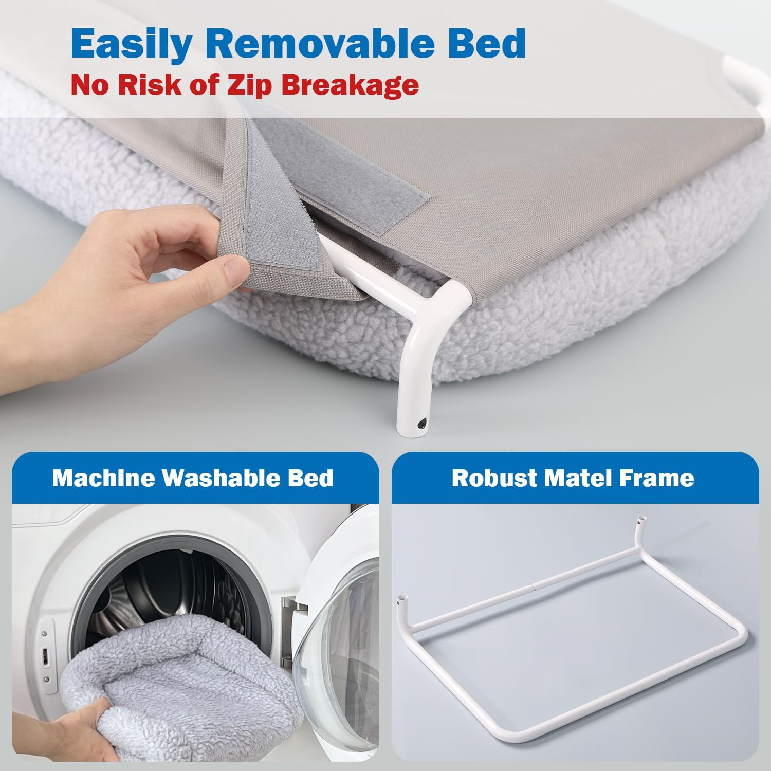 Thumbnail 4 de Zakkart Foldable Cat Hammock for Window (Cordless) with Machine-Washable Bed, Metal Frame & ABS Brackets – Large Gray Bolster