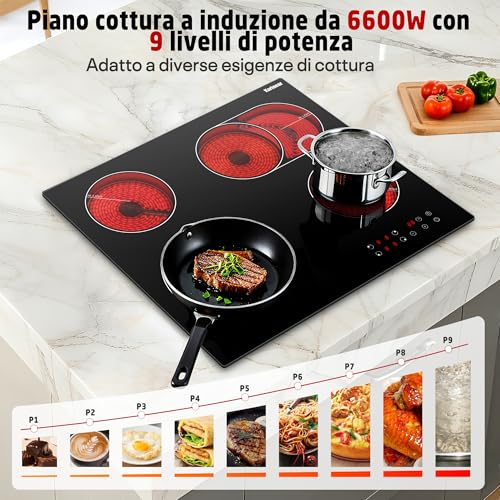 Detalle 2 de Karinear placa vitrocerámica encastrable de 4 fuegos (60 cm) con temporizador y 6600 W