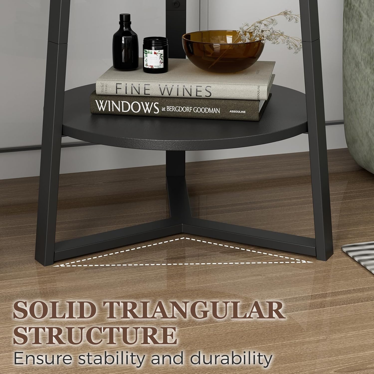 Detalle 1 de Gadroad 02ST024A Round End Table, Two-Tier Storage, Black Metal Frame