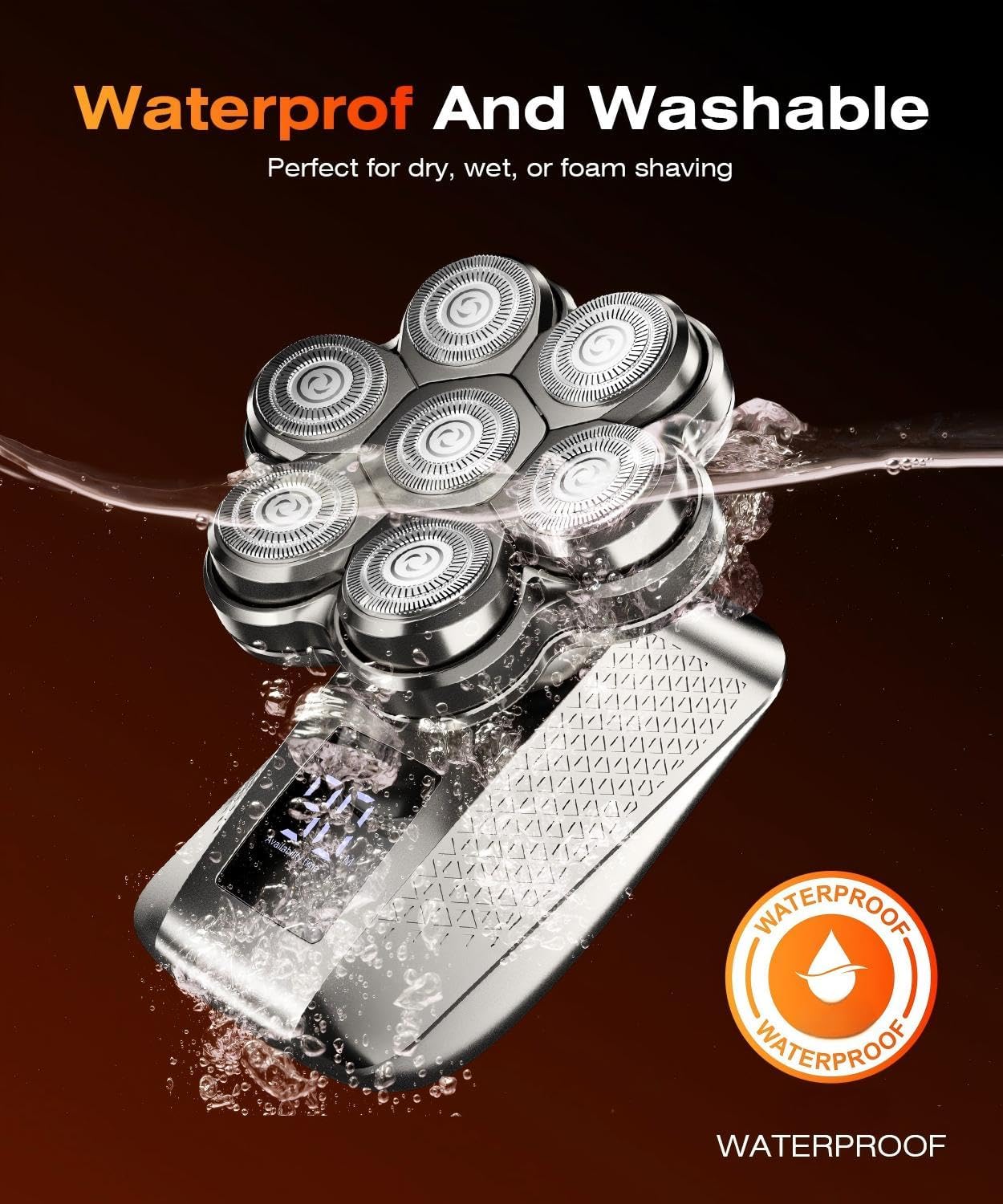 Detalle de TEPOTZ 7D Head Shavers (5-in-1) — Waterproof Wet/Dry Rotary Electric Shaver Kit for Men & Women