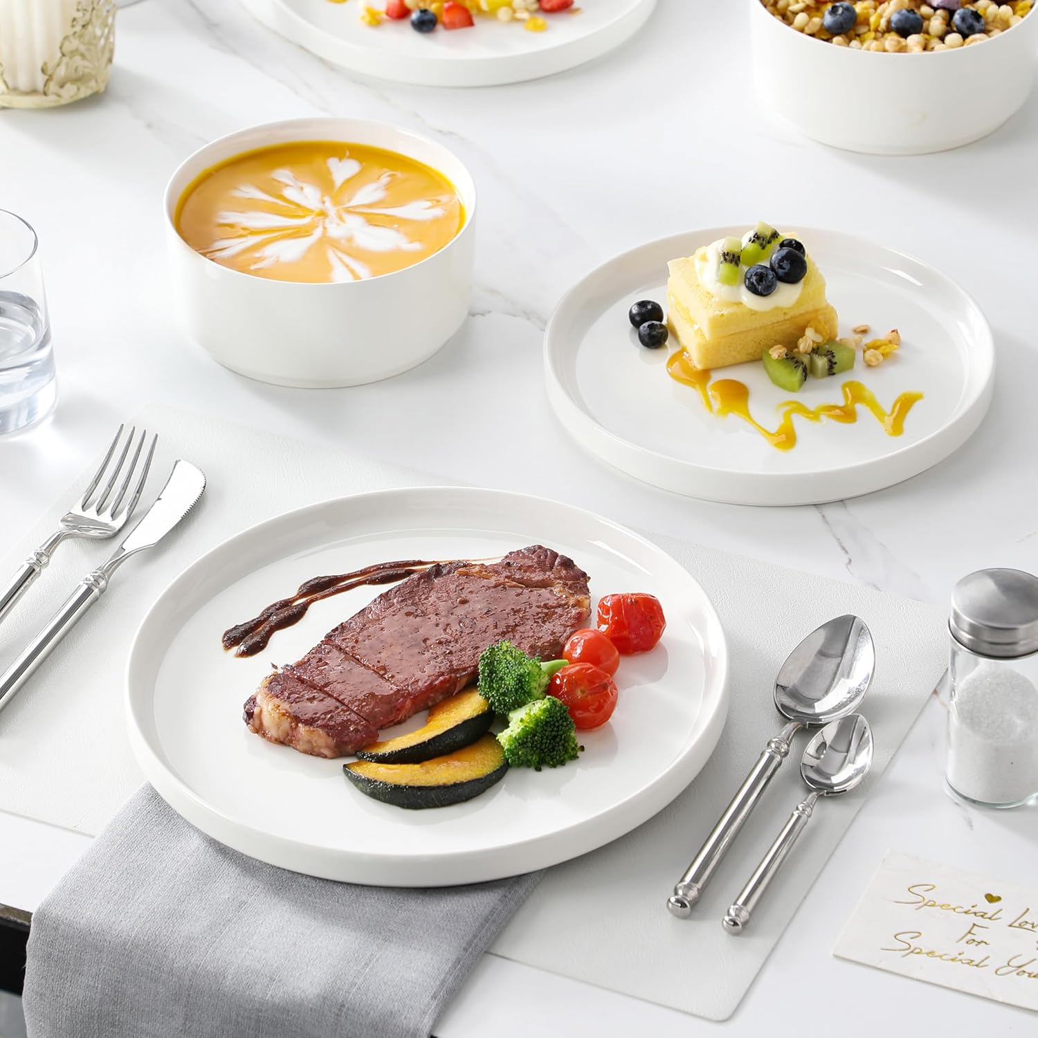 Thumbnail 6 de MALACASA 18 Pieces Porcelain Dinnerware Set (Series LEAH) for 6