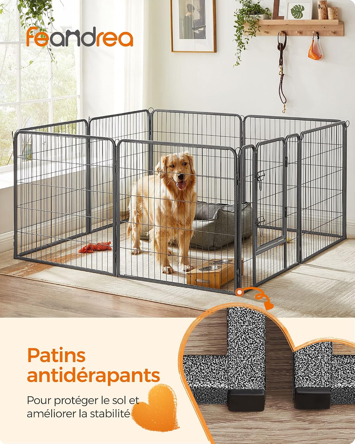 Thumbnail 2 de Feandrea Parc pour Chien – Enclos modulable en 8 panneaux 77 x 80 cm, double verrou en L