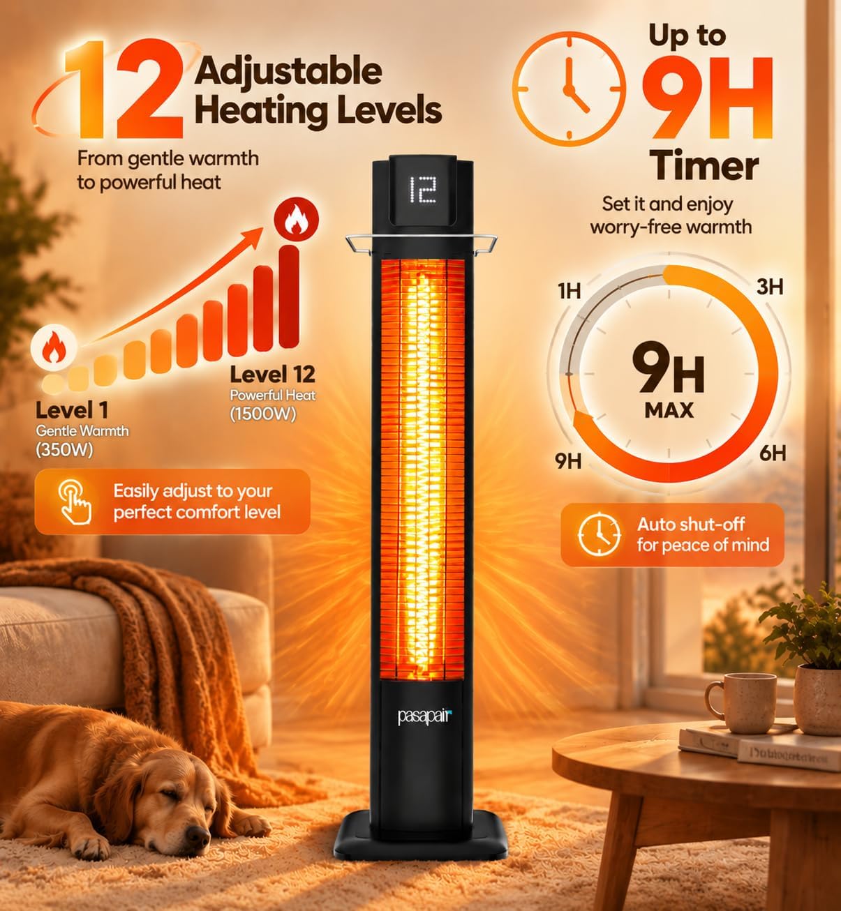 Detalle 2 de PASAPAIR TSH-TP2 1500W IP55 Wall-Mounted Infrared Heater with Remote