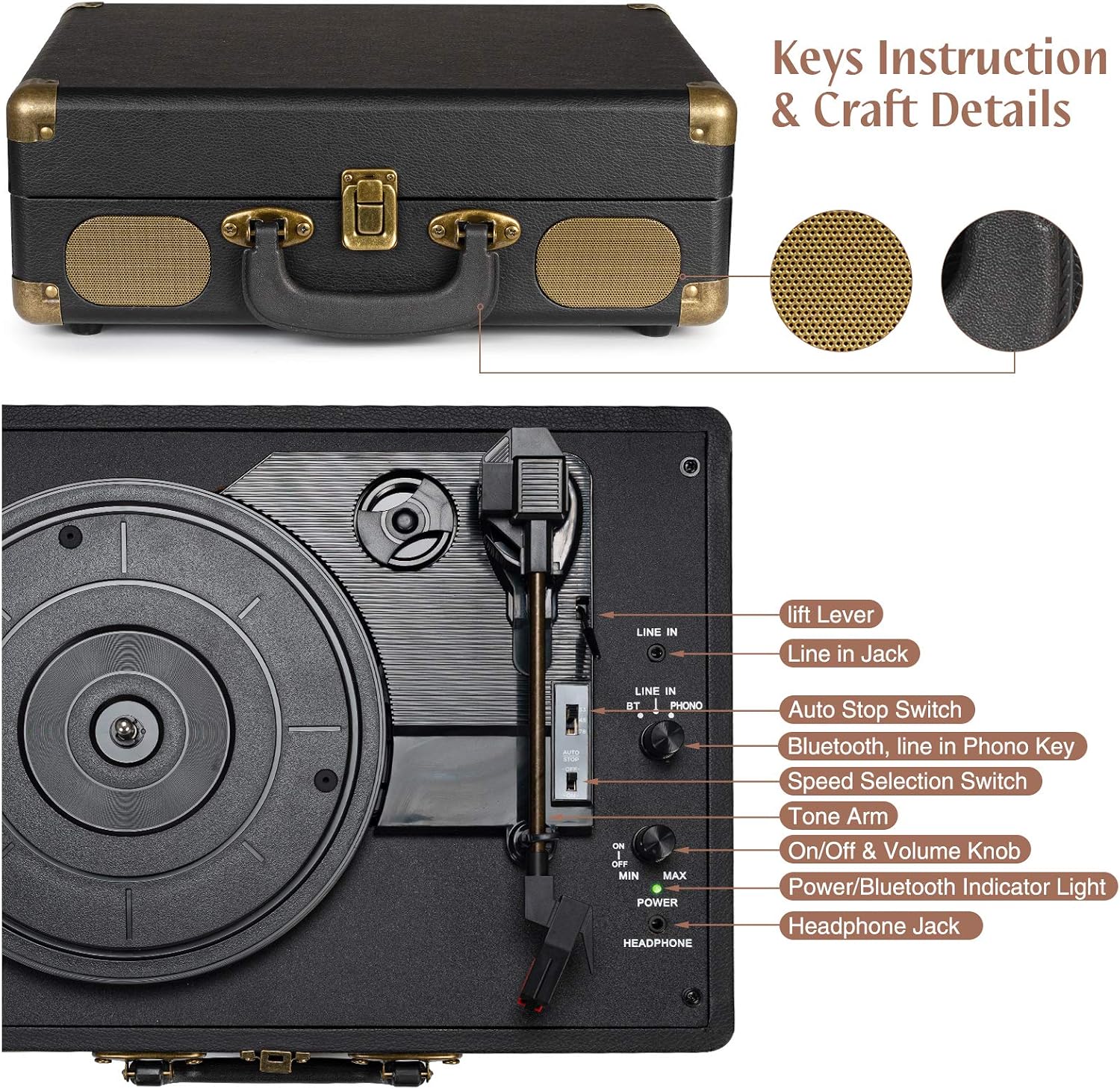 Thumbnail 4 de Vinyl Record Player 3-Speed Bluetooth Suitcase