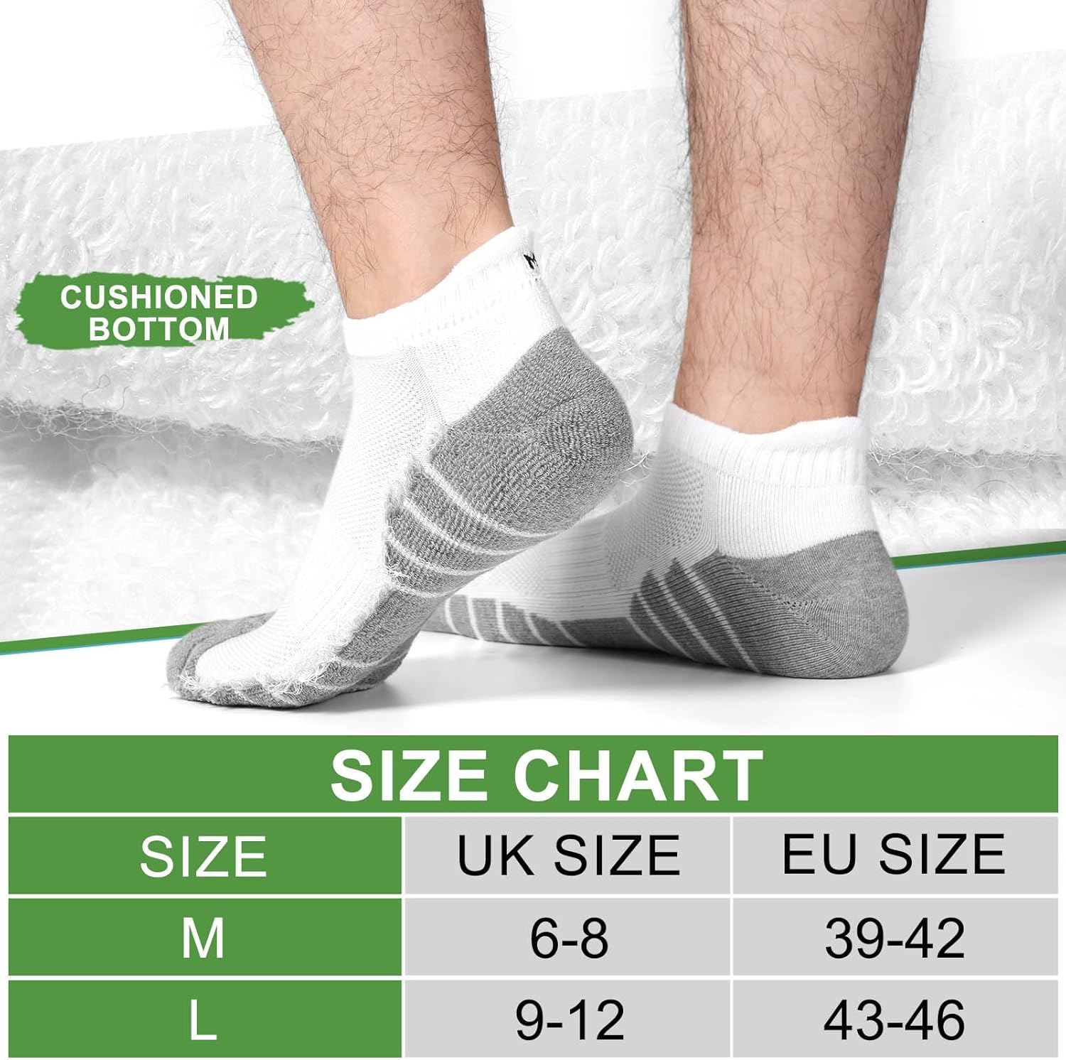 Thumbnail 4 de Blu Ninfee Bamboo Trainer Running Socks for Men (9-12 / 6-8) – Cushioned Ankle Sports Socks, Breathable, 6 Pairs