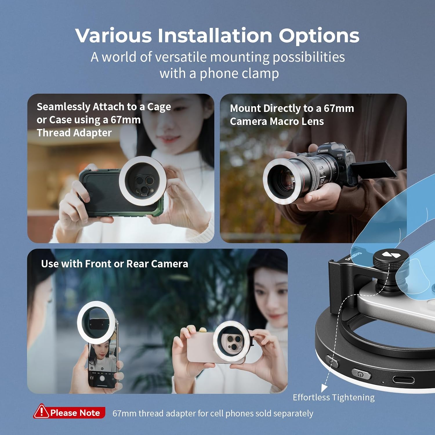Detalle 2 de SMALLRIG Vibe P30 67mm Ring LED Videoleuchte – Zweifarbiges Licht mit CRI ≥90 für mobile Content-Produktion
