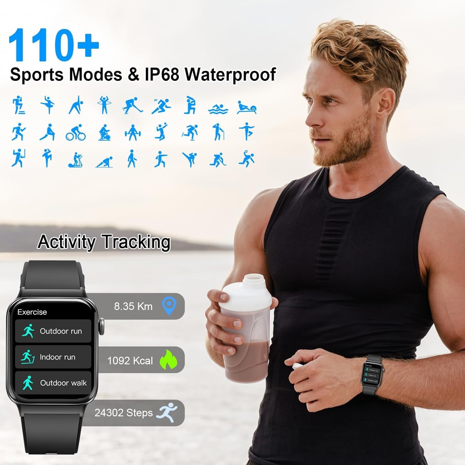 Detalle de 2026 Smart Watch for Men & Women: 100+ Sports Modes, Bluetooth Calls & IP68 Waterproof
