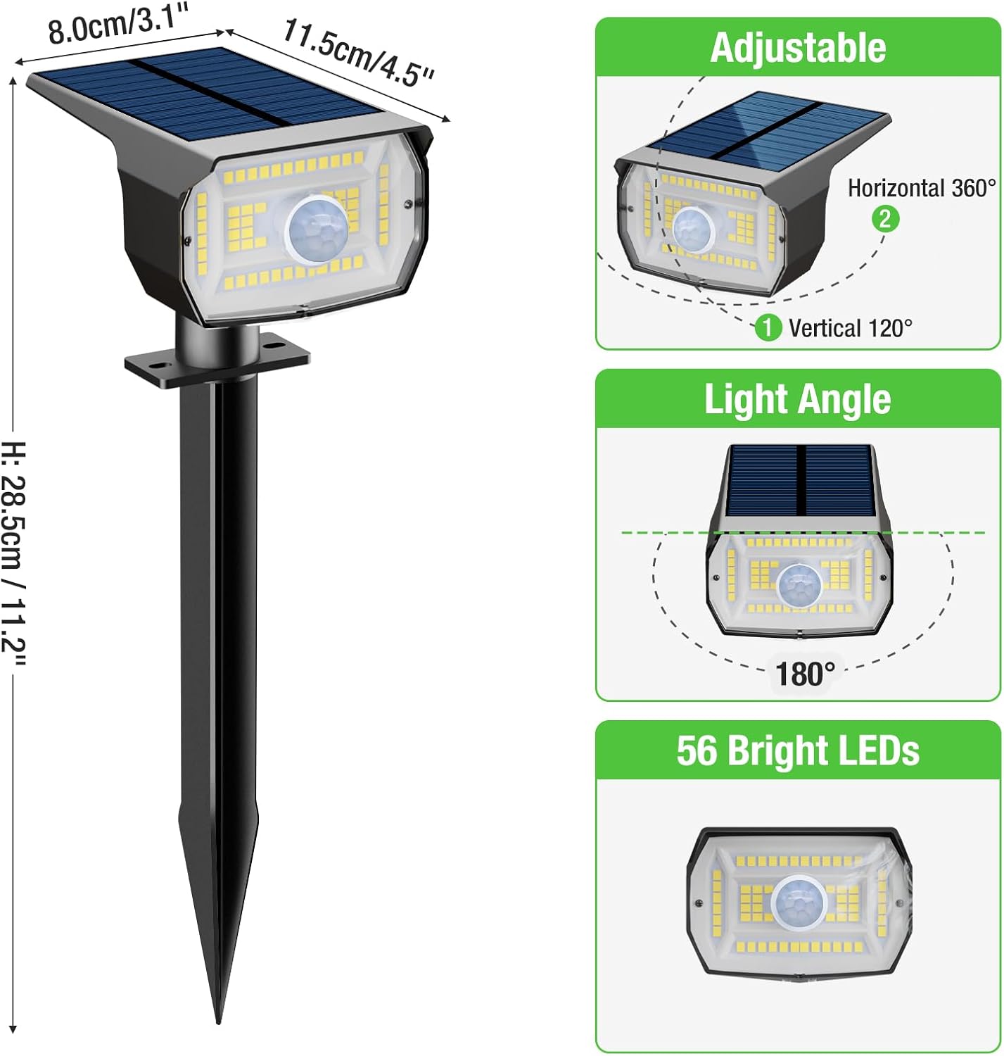 Thumbnail 6 de nipify 4 Pack Motion Sensor Solar Lights Outdoor (56 LED, 3 modes, IP65) – 6500K cool white for paths and driveways