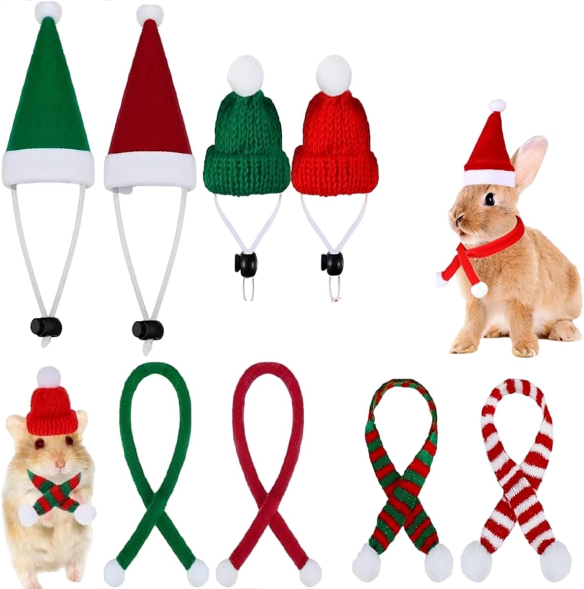 Thumbnail 5 de St Patrick’s Day small animal costume set (4pcs, green) with adjustable collar, bow tie & hats for guinea pig, rabbit, hamster and more (XS – 4pcs green set)