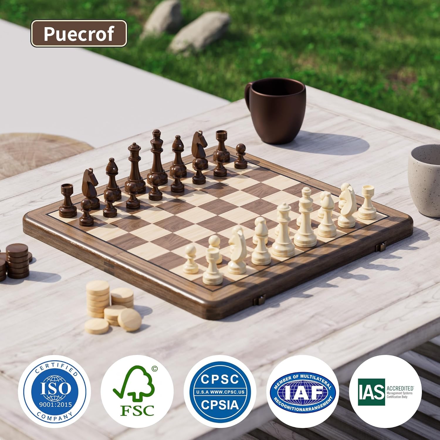 Thumbnail 6 de 15in Wooden Folding Chess Set Vintage