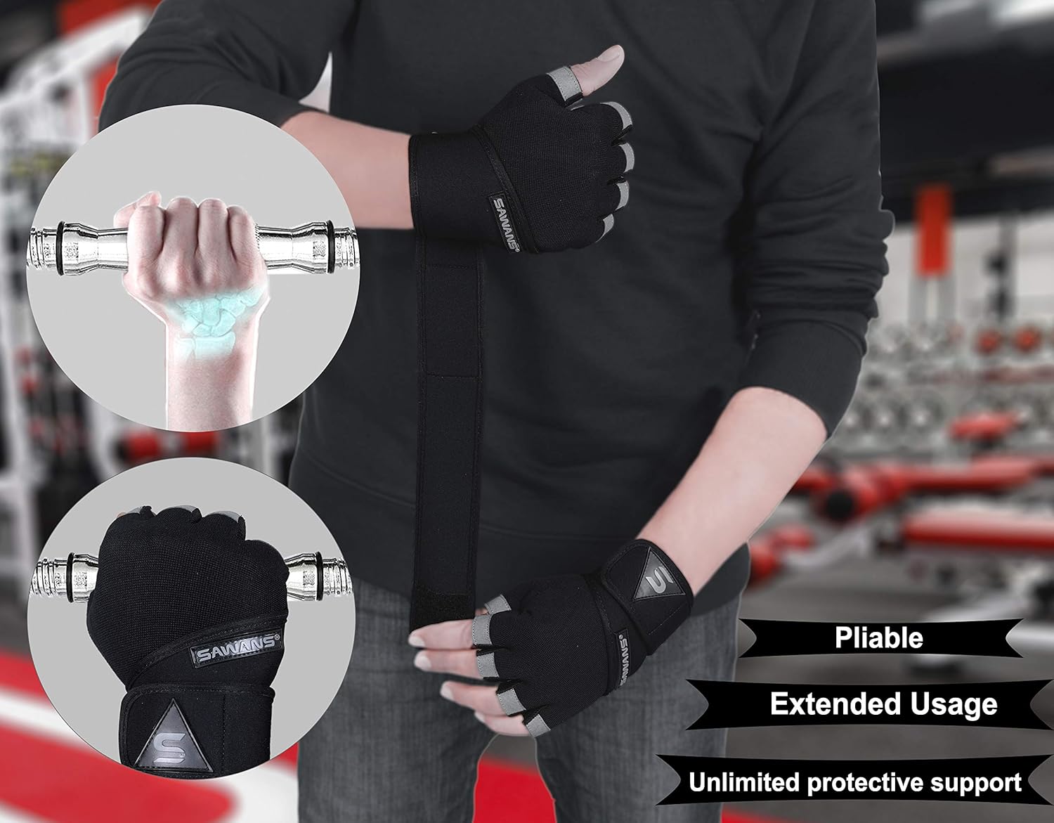Thumbnail 2 de SAWANS Guantes de Gimnasio con Soporte de Muñeca