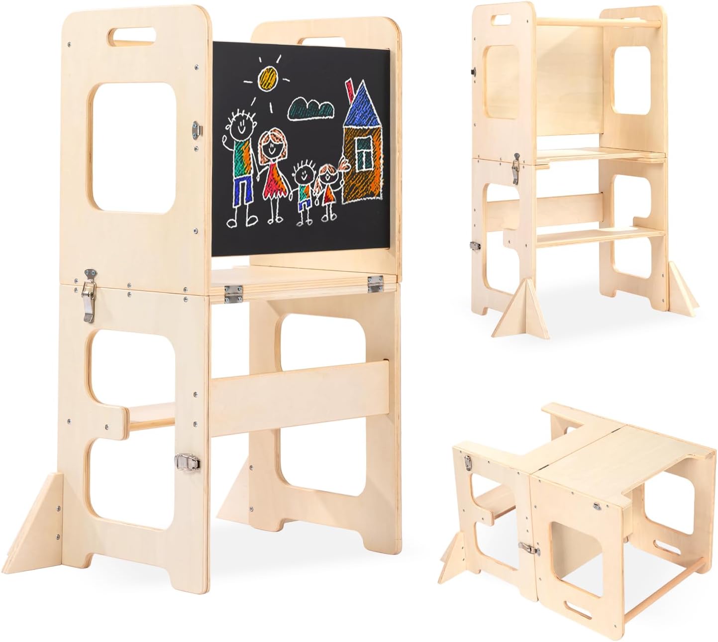 Thumbnail 6 de Toddler Standing Tower 4-in-1 Wooden Learning Tower (White) – Stool that turns into table, chair & chalkboard