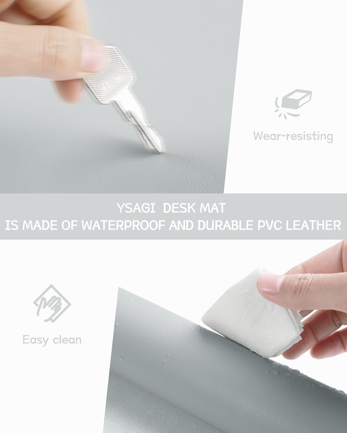 Thumbnail 4 de YSAGi Non-Slip Desk Pad (60 x 35 cm) – Waterproof PVC Leather Desk Protector & Large Mouse Pad, Silver Grey