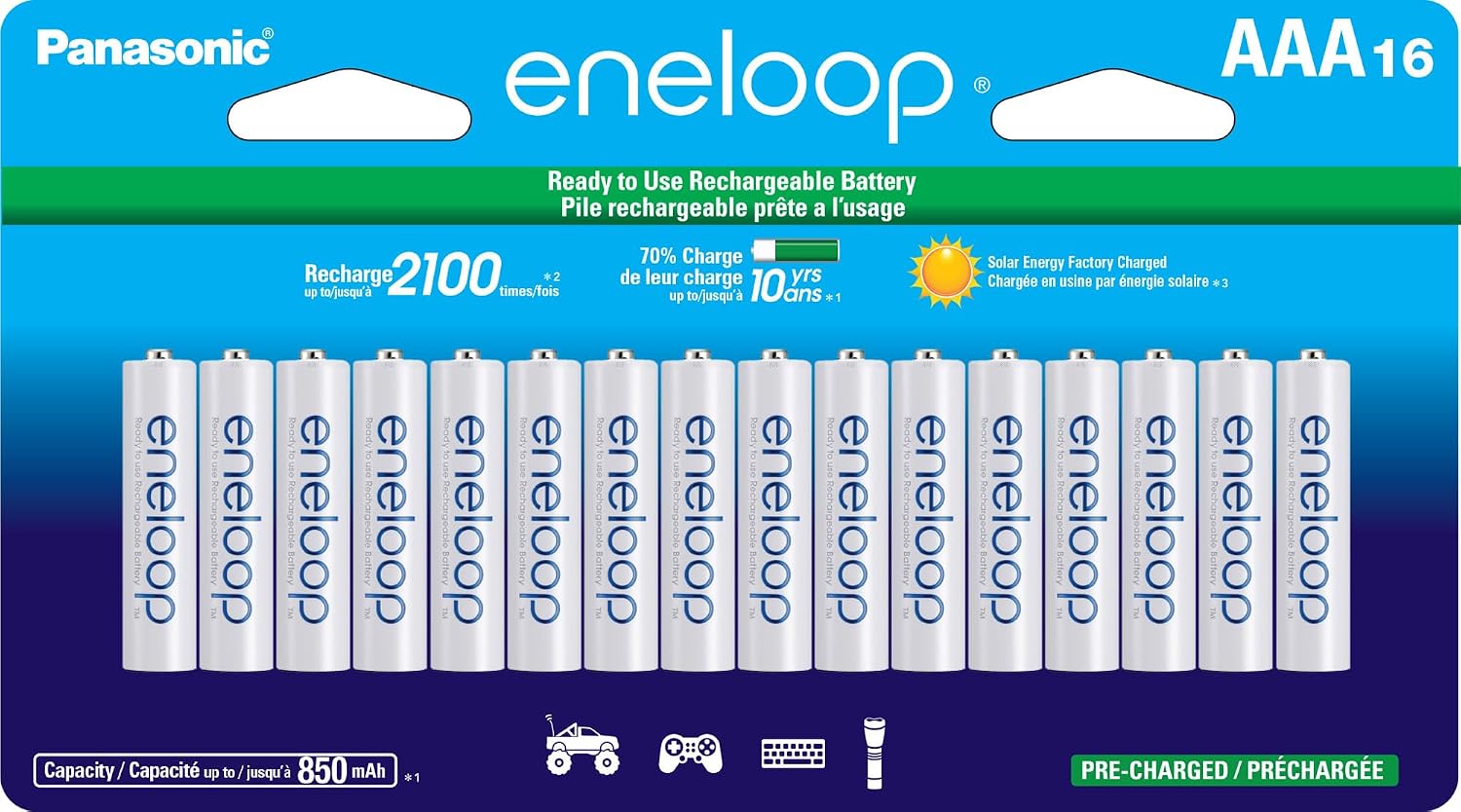 Detalle de Panasonic eneloop AAA rechargeable batteries 16-pack