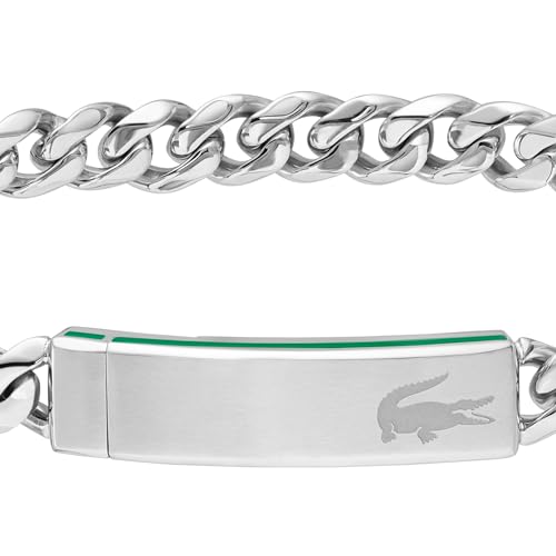 Detalle de Bracelet Lacoste Chaîne pour Homme Baseline en Acier Inoxydable avec Plaque Gravée – 2040081