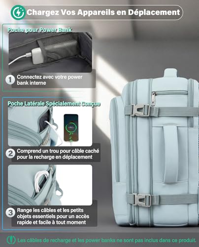 Thumbnail 6 de VANKEV Sac à Dos Voyage Cabine Extensible – 24 à 30 L, TSA & 3 compartiments