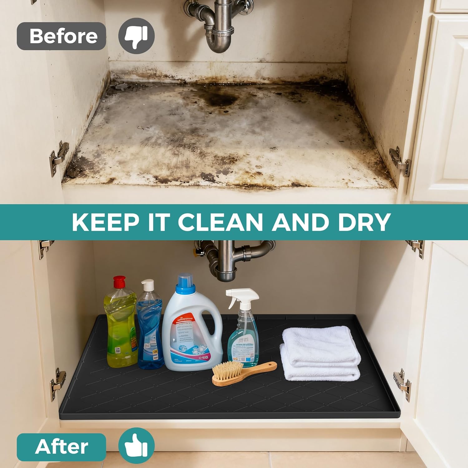 Thumbnail 2 de URMONA 34" x 22" Waterproof Silicone Mat for Under Sink Storage, Kitchen & Bathroom