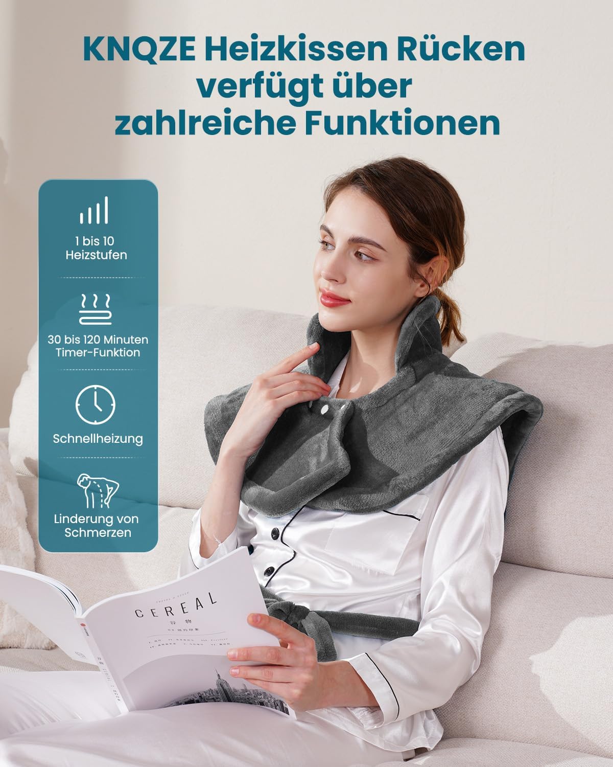 Thumbnail 4 de KNQZE gewichtetes Heizdecke – Heizkissen mit 10 Wärmestufen, 4 Timer, 60 × 85 cm, waschbar