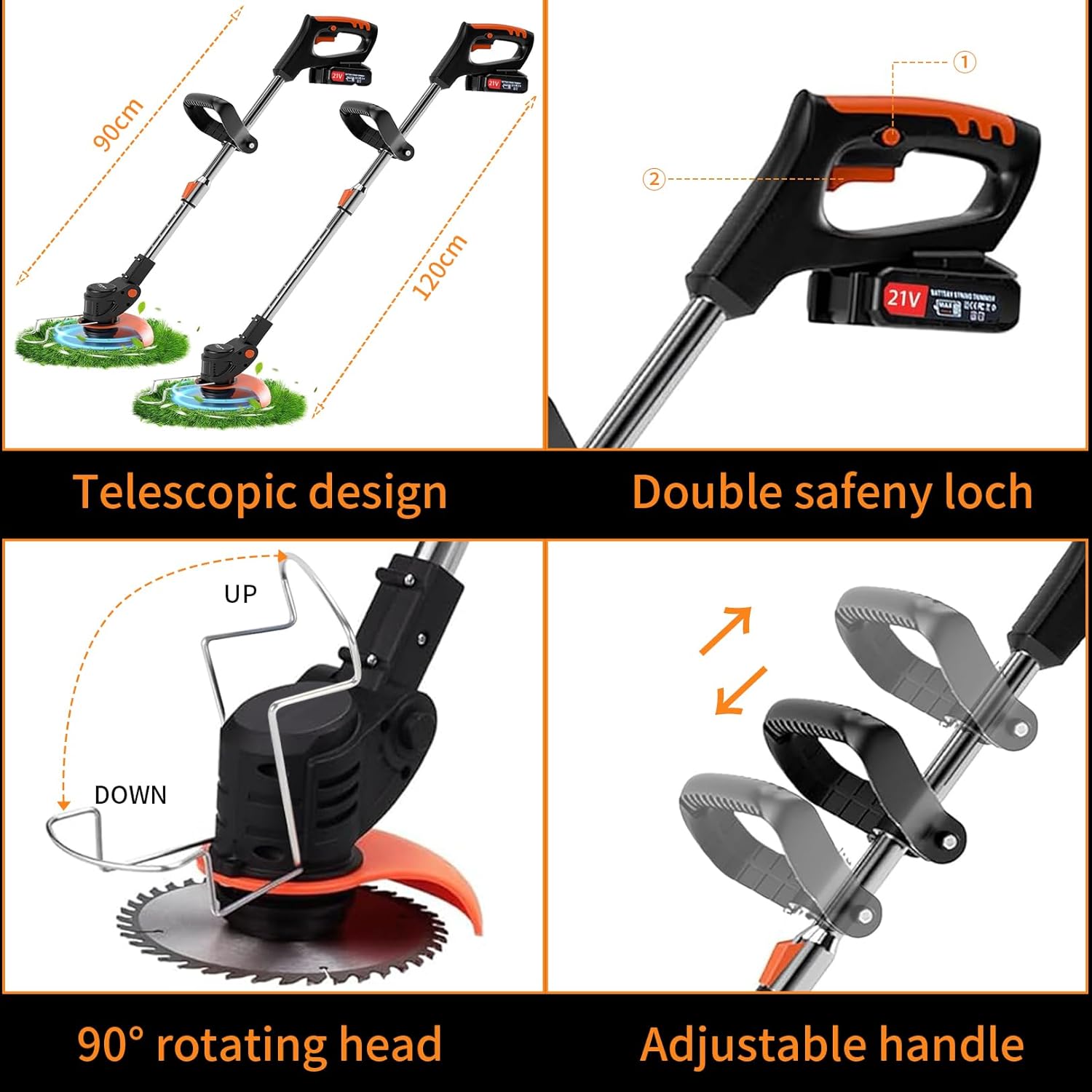 Thumbnail 5 de Strimmer: Cordless 21V Garden Strimmer with 2 x 21V 2.0Ah Batteries and 4 Blade Types