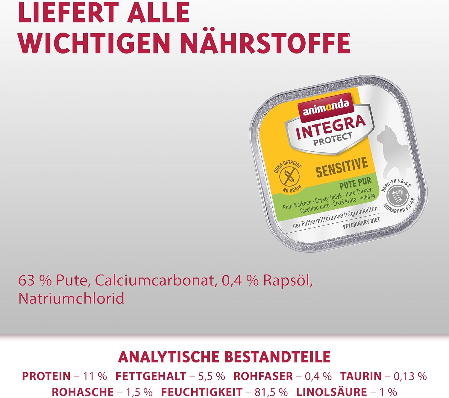 Detalle de animonda INTEGRA PROTECT Sensitive Pute Pur – Nassfutter für Katzen mit Futtermittelunverträglichkeit (16 x 100 g)