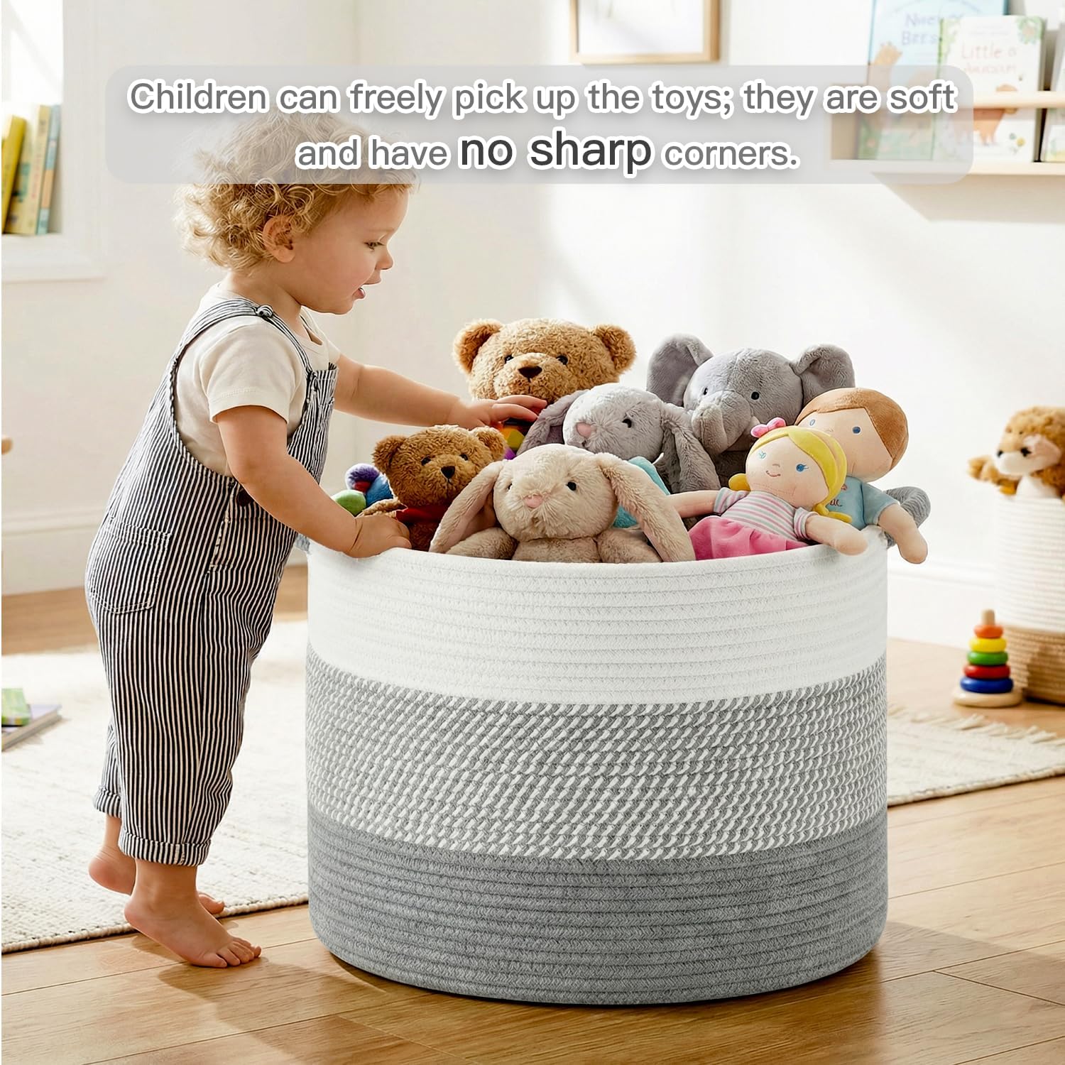 Detalle 2 de Artfeel 70L Cotton Rope Blanket Basket, Machine-Washable with Reinforced Handles