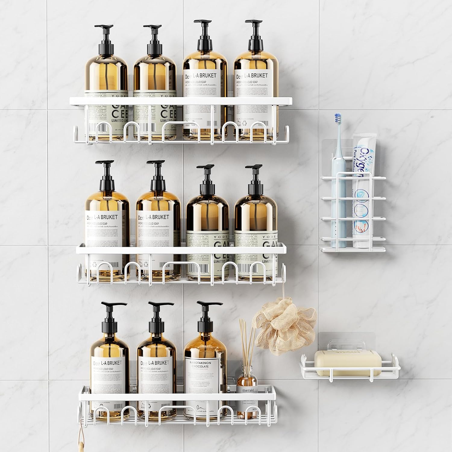 Detalle de Deyhoc 5 Pack Rustproof Stainless Steel Shower Caddy with Adhesive - No Drilling