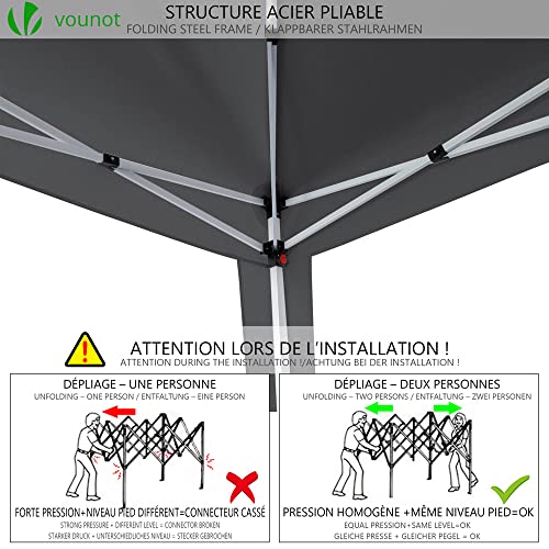 Detalle de VOUNOT 3m x 3m Pop Up Gazebo with Sides & 4 Weight Bags – Grey