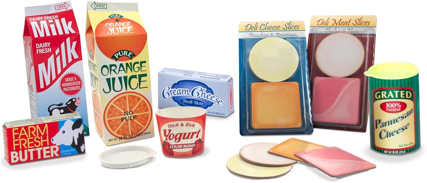 Detalle de Melissa & Doug Fridge Fillers Grocery Play Food Cartons (8 Pieces) Wooden Toy Groceries