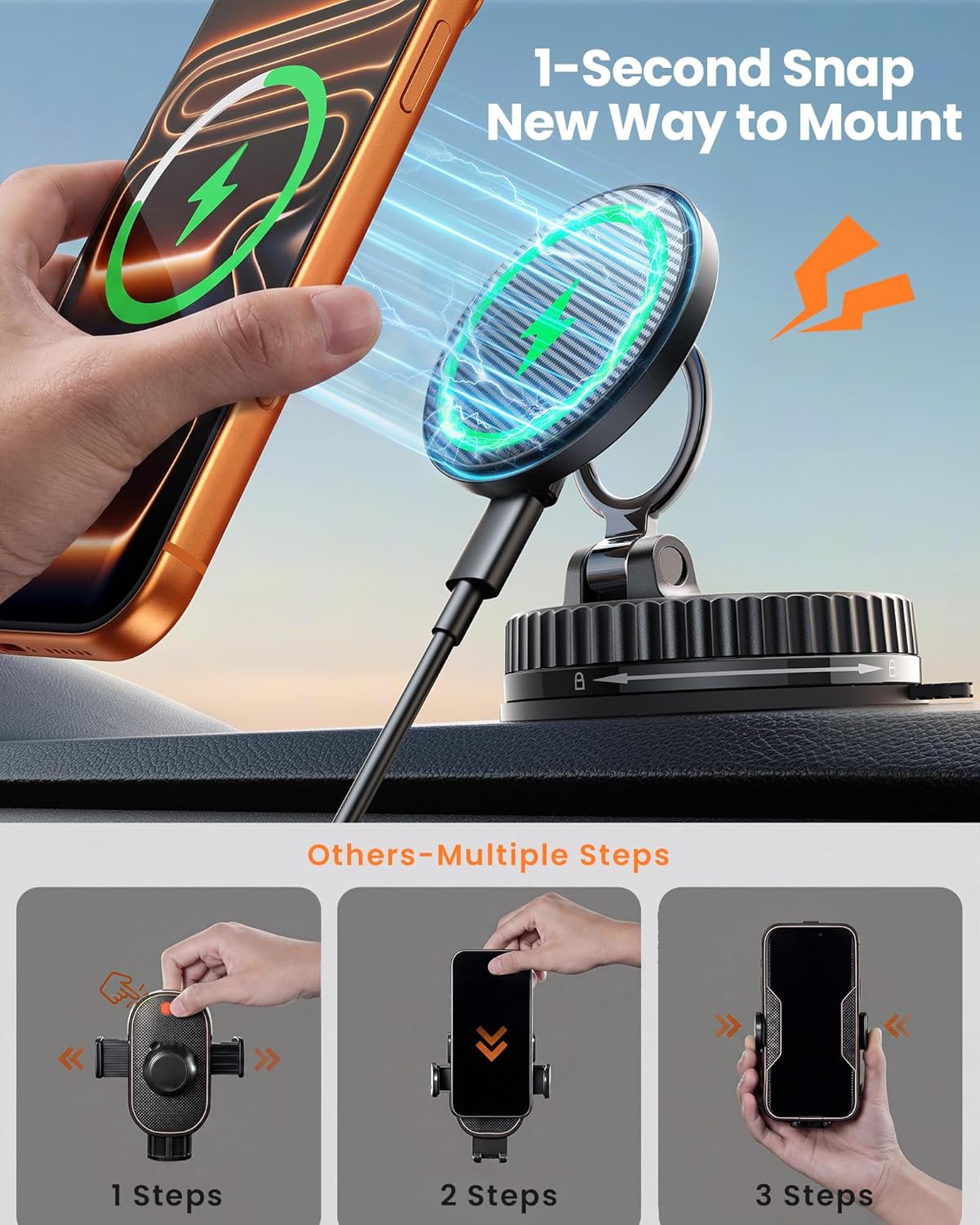Thumbnail 5 de MagSafe Car Mount Charger 15W: Ultra‑Strong Magnetic Wireless Car Charger with 360° Flexibility