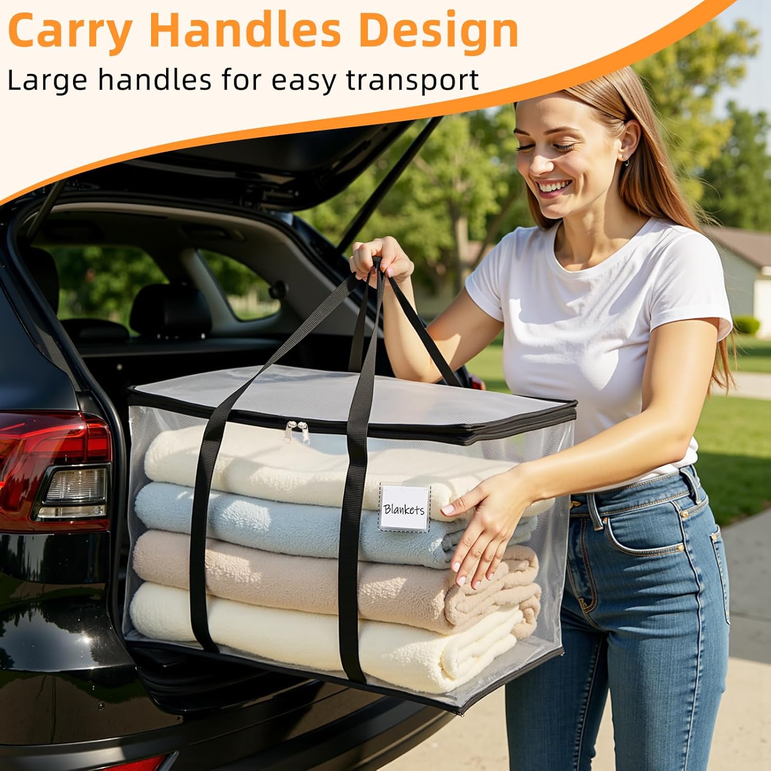 Thumbnail 4 de Clothes Bags Storage 120L Pack (6) with Zipper, Handles and Tag Pocket — Foldable Wardrobe & Moving Bags