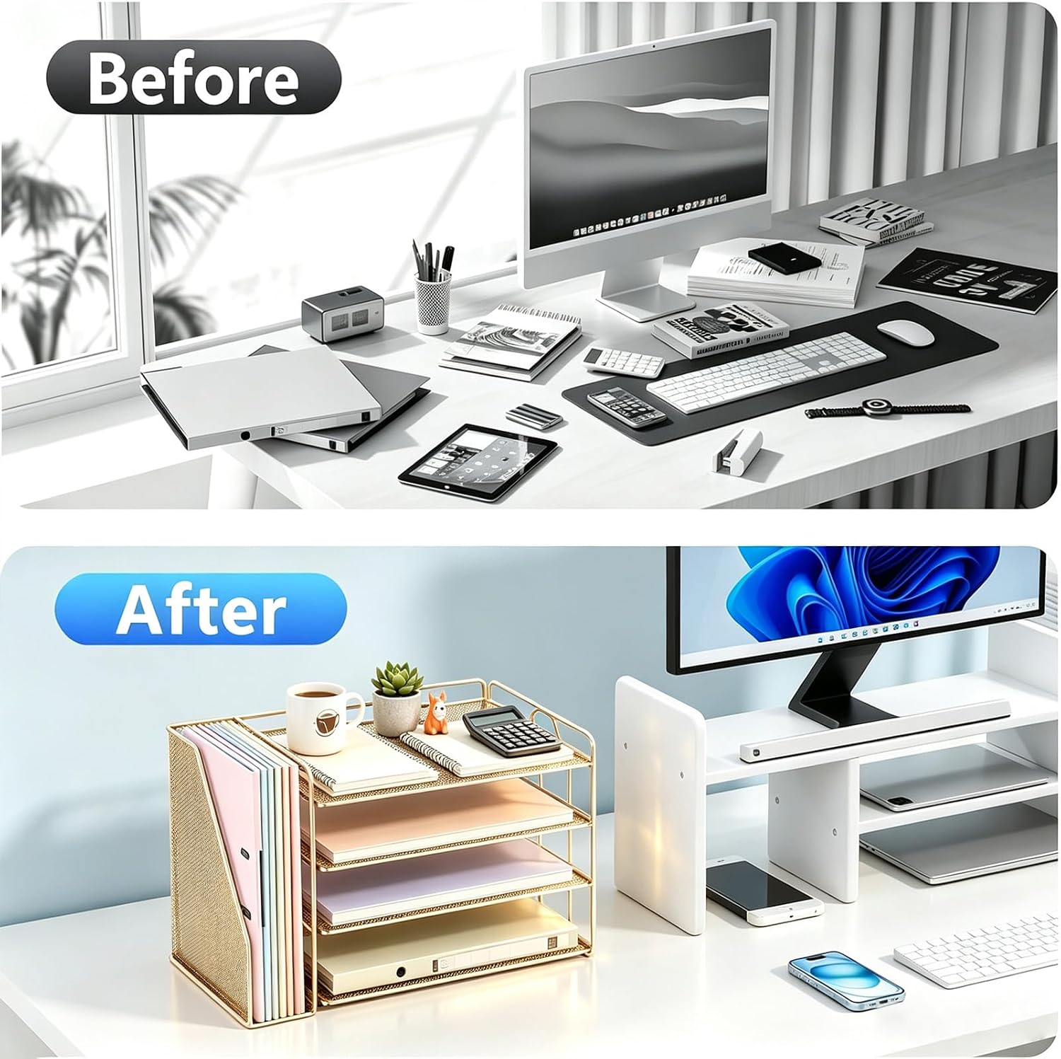 Detalle de gianotter 4T-1 Four-Tier Metal Paper Organizer with Magazine Holder, Gold