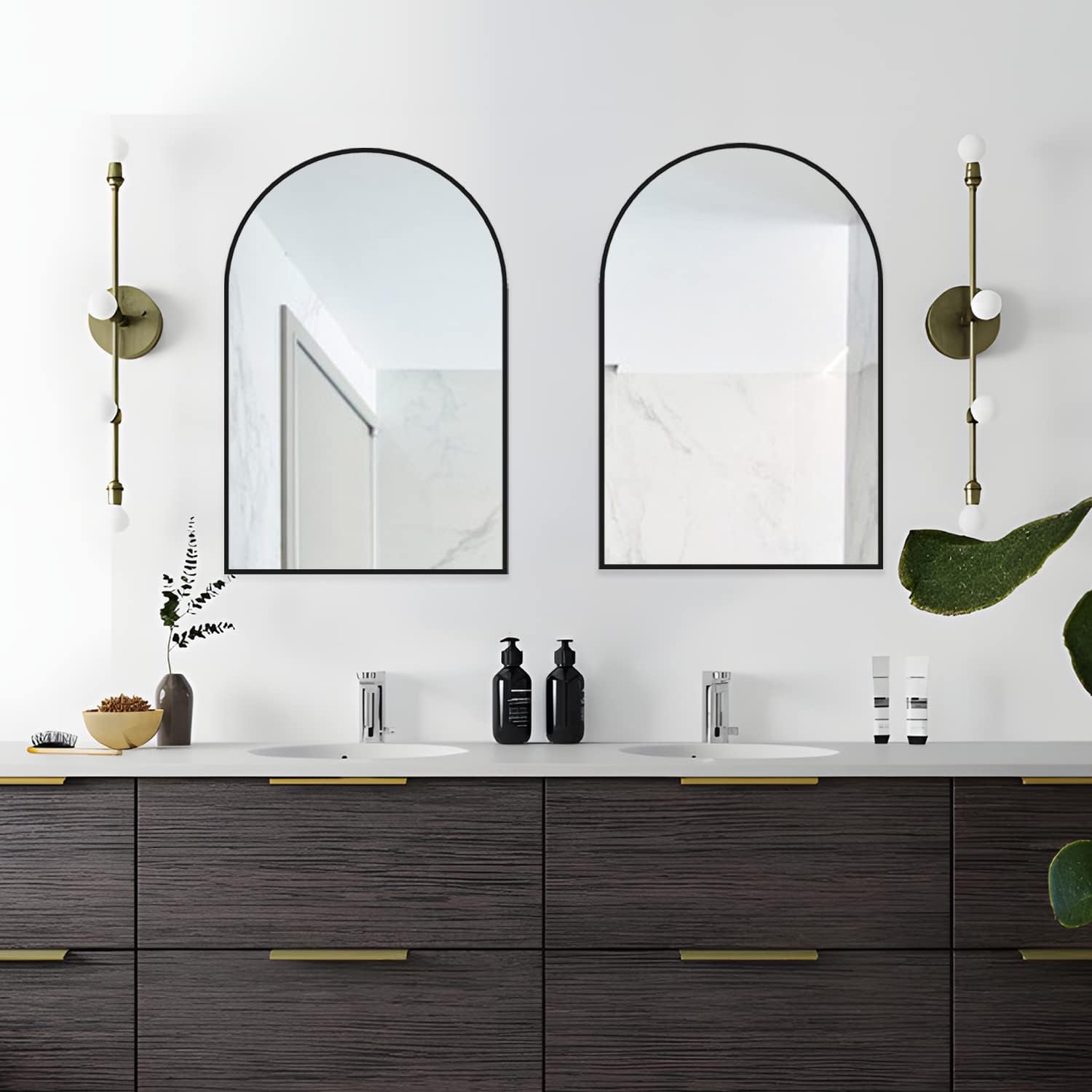 Thumbnail 6 de NEUWEABY Miroir mural arqué noir 50 x 75 cm avec cadre métallique