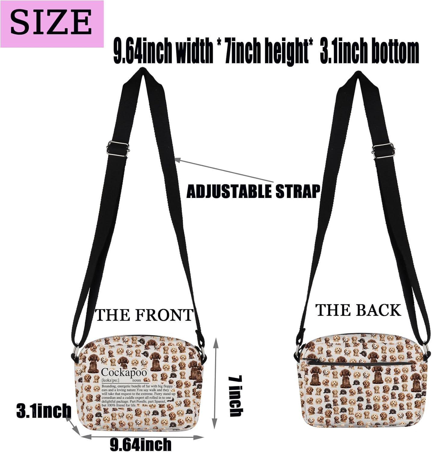 Detalle de PXTIDY Cockapoo Definition Crossbody Bag – Practical Gift for Cockapoo Lovers