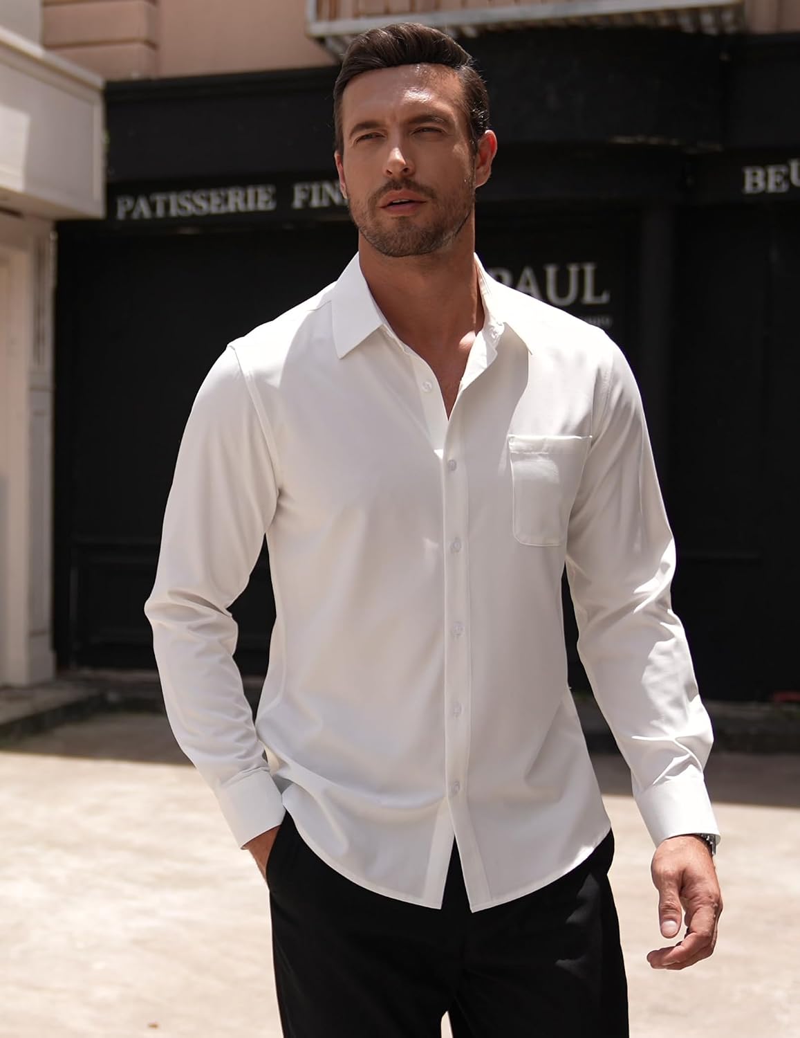 Detalle de COOFANDY Men's Wrinkle-Resistant Long-Sleeve Button-Down Dress Shirt