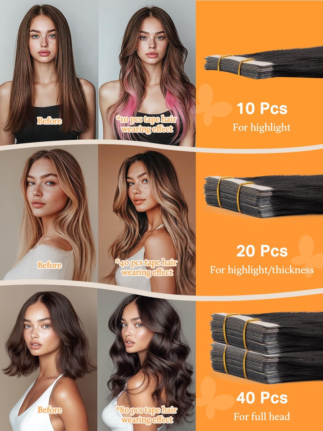 Thumbnail 5 de DOORES Extension Cheveux Naturel Adhésif brun foncé 50 cm (20 pièces, 50 g) — bande transparente à coller