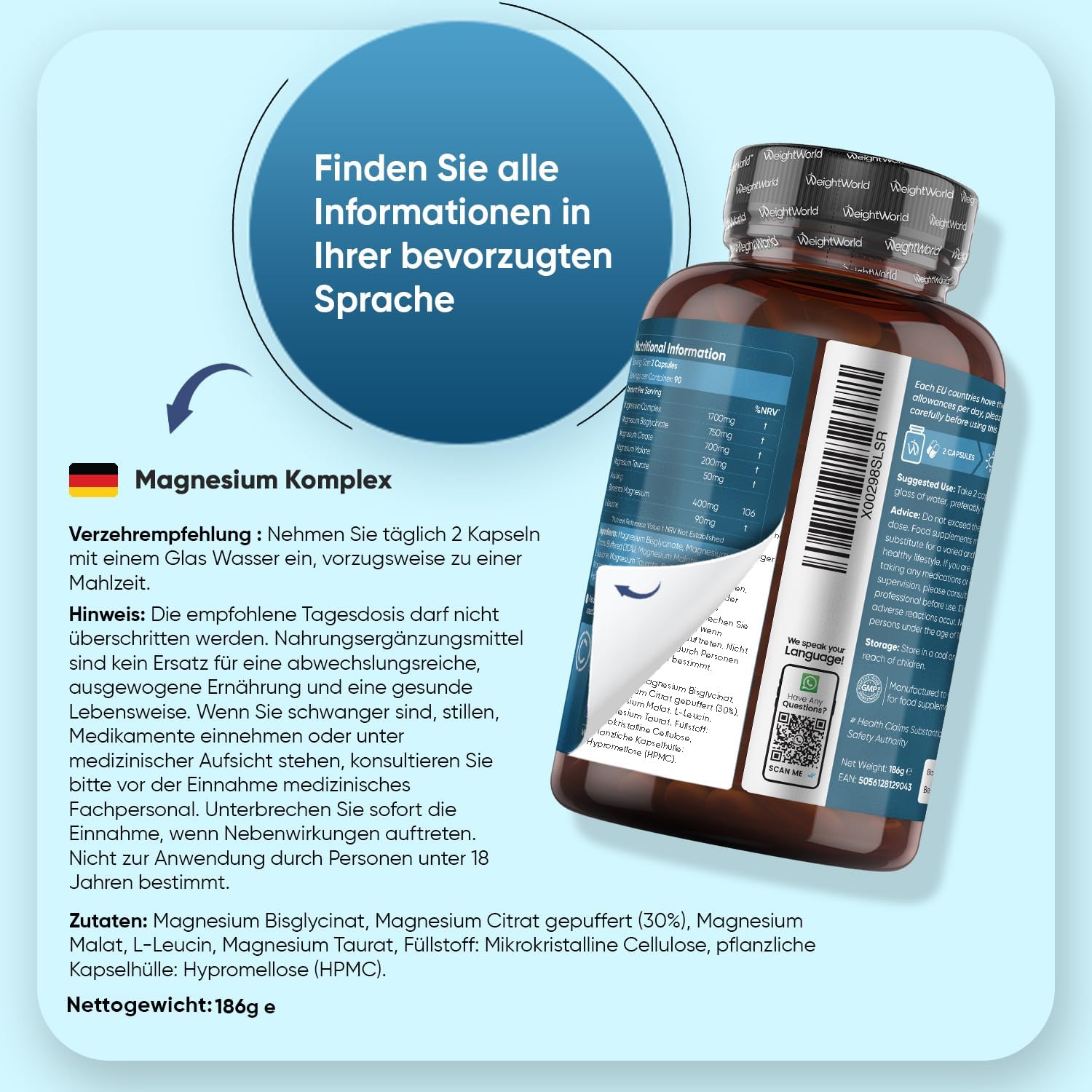 Thumbnail 3 de WeightWorld Magnesium Komplex 4 in 1 mit L-Leucin – 180 vegane Kapseln
