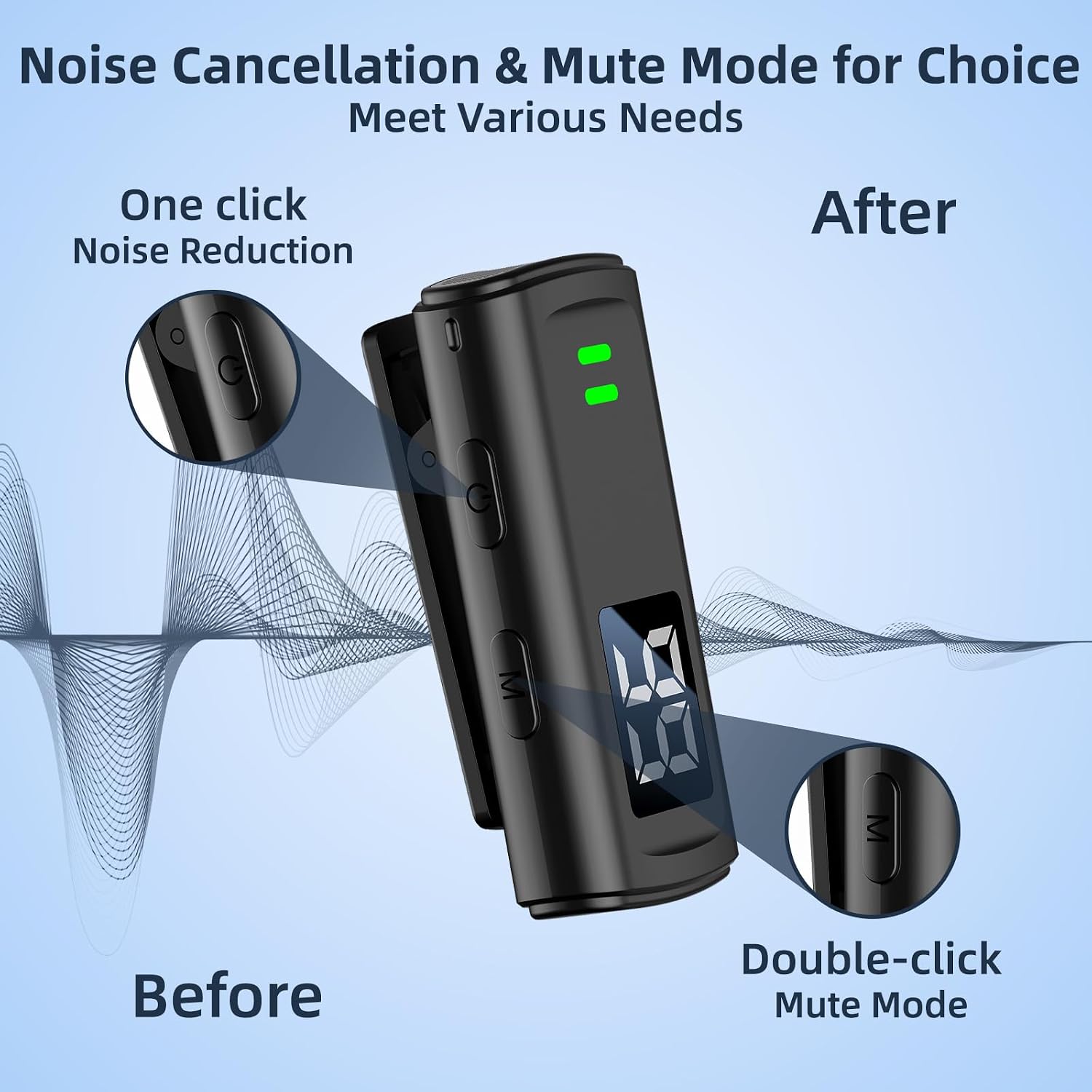 Detalle de TXTUNE H10-M10 Wireless Lavalier Microphone, Dual Mics with Noise Reduction
