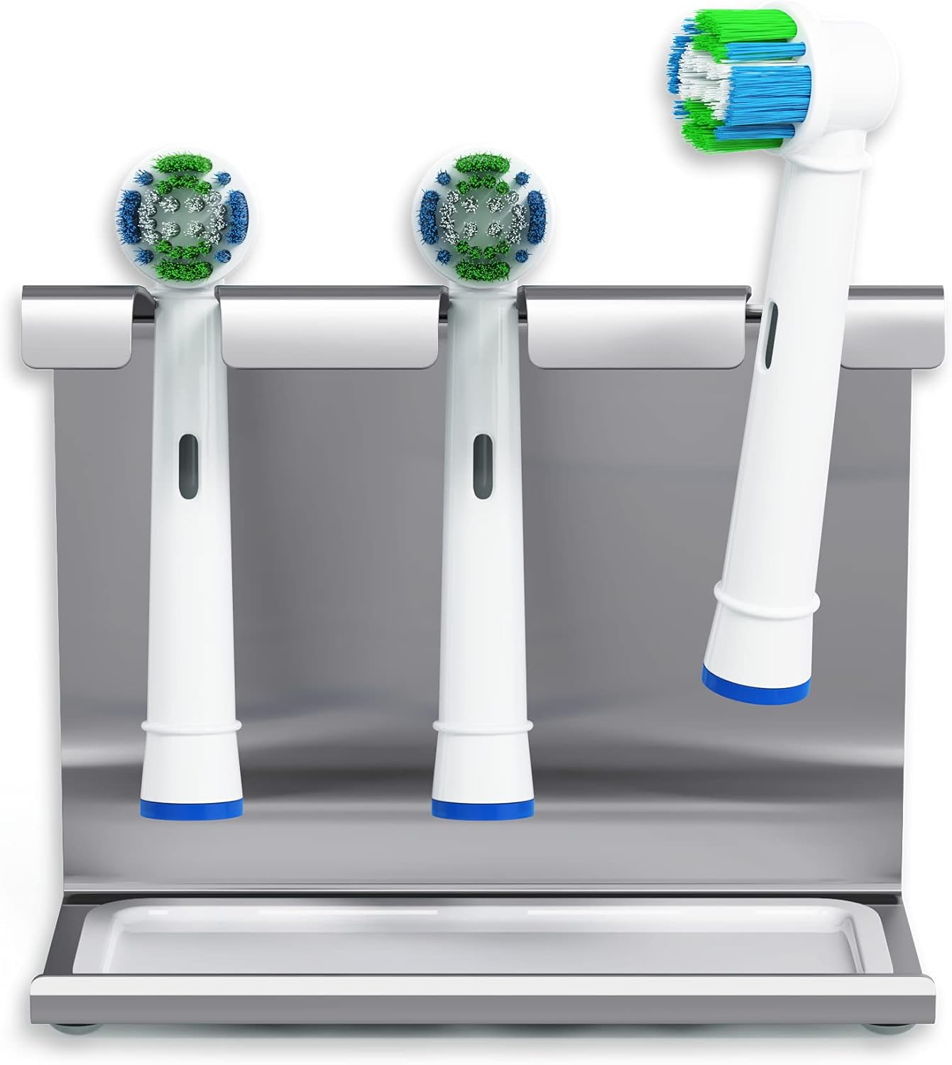 Detalle 2 de WIETRE Portaspazzolini in acciaio inossidabile con vaschetta raccogliegocce – 3 pezzi, compatibile con Oral-B, iO, Philips Sonicare, Waterpik e Fairywill